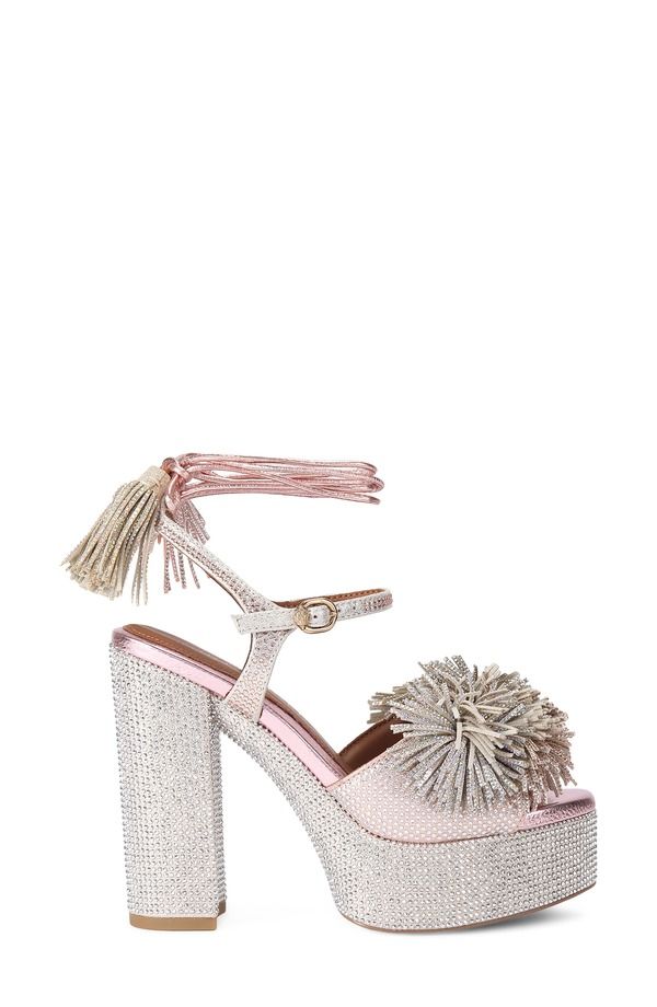 カートジェイガーロンドン レディース シューズ ヒール プラットフォーム サンダル アンクル Kurt Geiger London Pom Tassel Platform Ankle Strap Sandal Silver シルバー