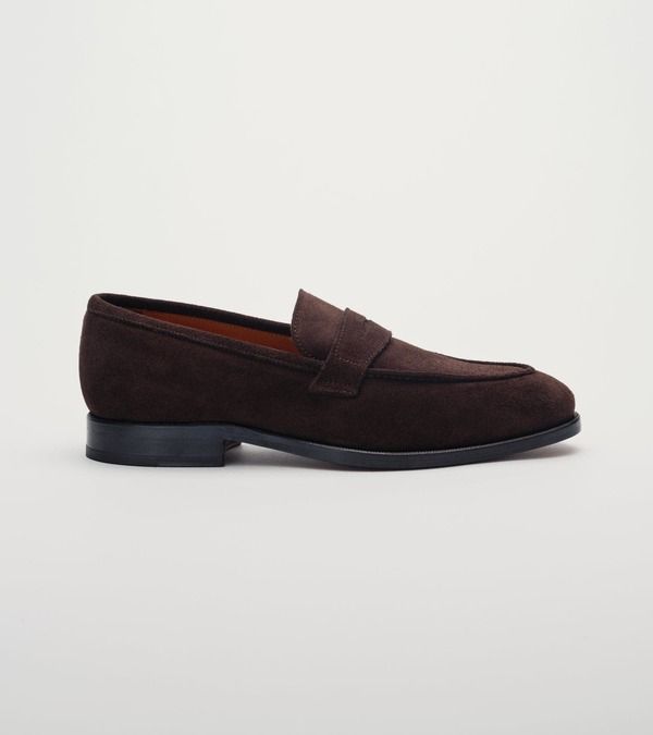 ジャック アーウィン メンズ シューズ ワンピース レザー ローファー Jack Erwin Luke Leather Dress Penny Loafer Dark Brown Suede ブラウン