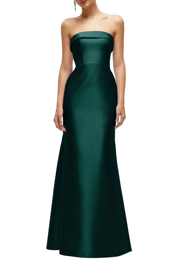 アルフレッド レディース トップス ワンピース サテン ストラップレス Alfred Sung Straplessatin Trumpet Gown Evergreen