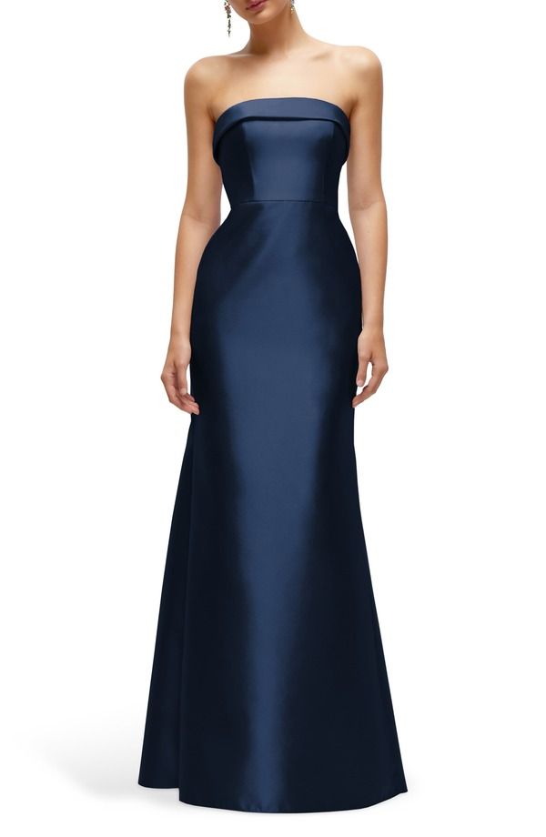 アルフレッド レディース トップス ワンピース サテン ストラップレス Alfred Sung Straplessatin Trumpet Gown Midnight