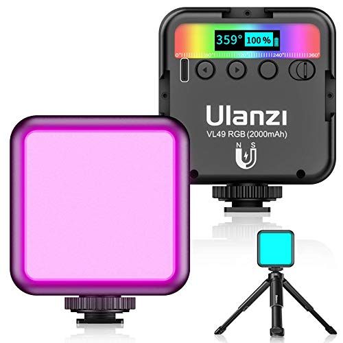 最新 Ulanzi VL49 RGB撮影ライト+三脚付き LEDビデオライト 卓上スタンド 359色RGBモード 明るさ調整が可能 9000k明るい白色光 2000mAh USB充電式 iphone/Gopro/Osmo Pocket/Sam ce48d598