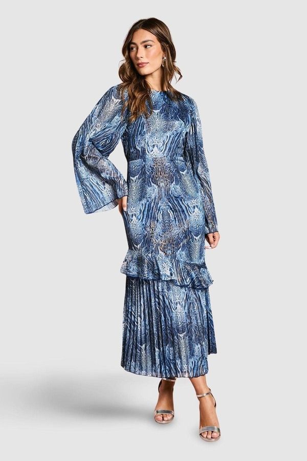コースト レディース トップス ワンピース アニマル柄 プリント ミディ Coast Flare Sleeve Animal Print Midi Dress Blue ブルー