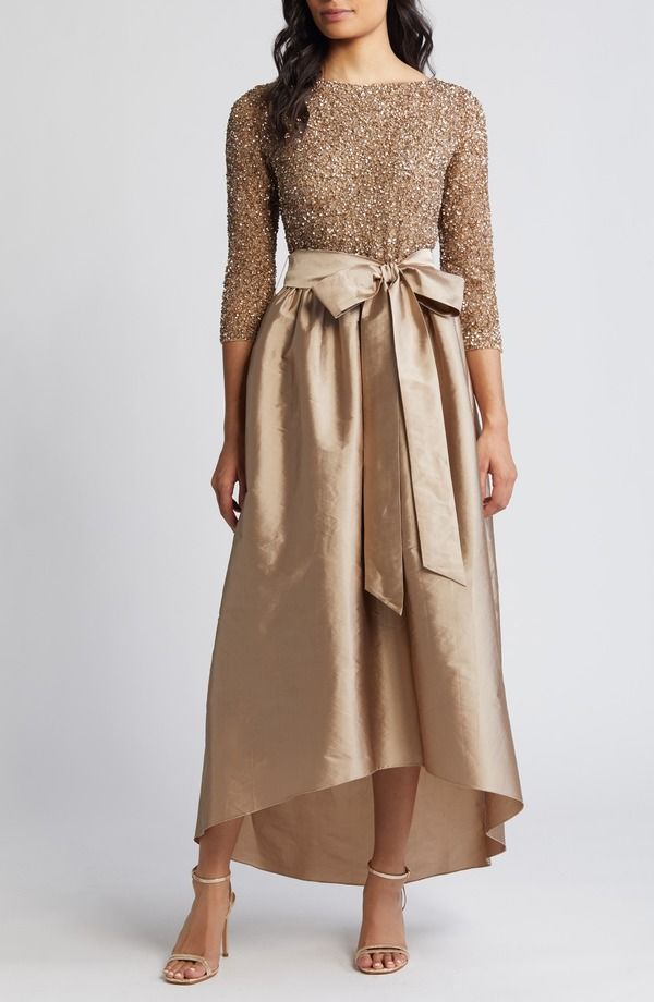 ピサッロナイツ レディース トップス ワンピース A ライン Pisarro Nights Beaded Bodice TaffetaLine Gown Light Mocha モカ