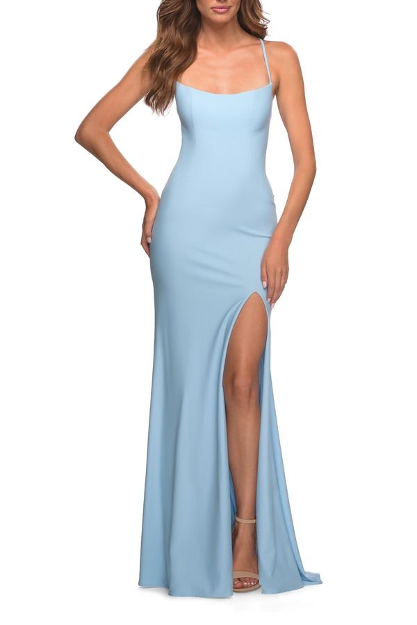 ラフェム レディース トップス ワンピース ジャージー La Femme Long Prom Dress in Luxurious Jersey with Slit Cloud Blue ブルー