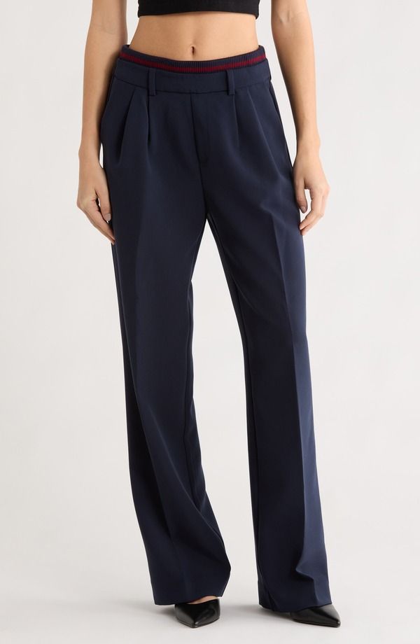 フェイバリット ドーター レディース ボトムス レギンス ワイドレッグ パンツ Favorite Daughter The Varsity Wide Leg Pants Navy Vino ネイビー