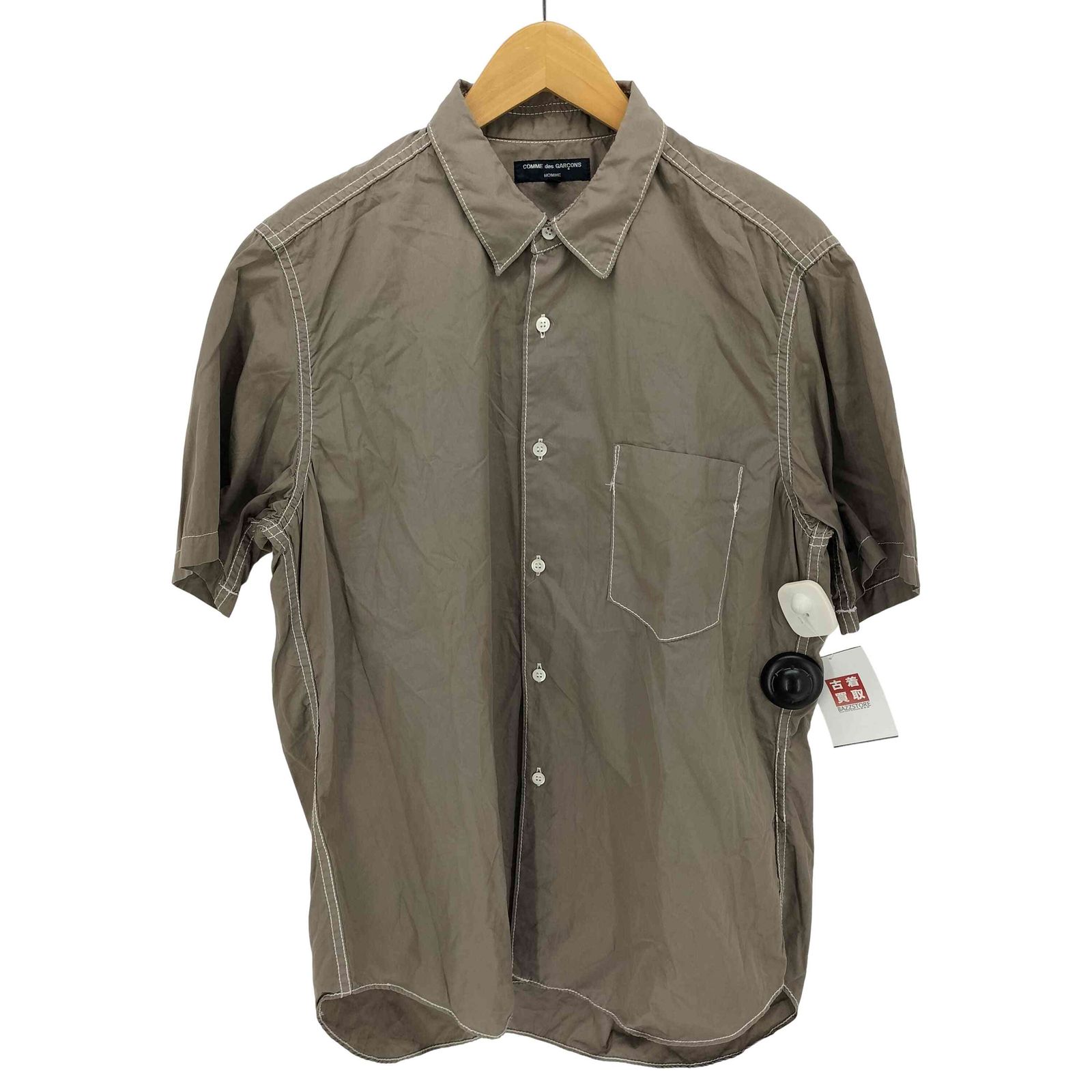 コムデギャルソンオム COMME des GARCONS HOMME 06ss 製品染め ホワイトステッチ コットン 半袖 シャツ メンズ JPN：M
