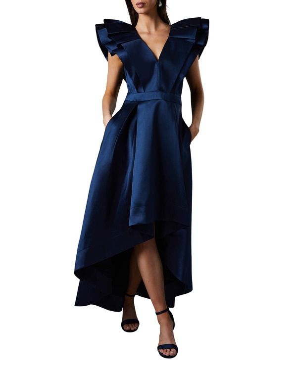 コースト レディース トップス ワンピース Vネック ミディ Coast Frill Sleeve VNeck Midi Dress Navy ネイビー