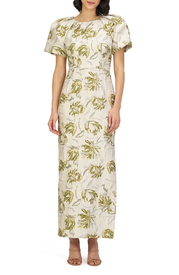 ジェイエスコレクションズ レディース トップス ワンピース フラワー柄 トール フラワー JS Collections Penny Metallic Floral Jacquard Sheath Gown Green Egret グリーン