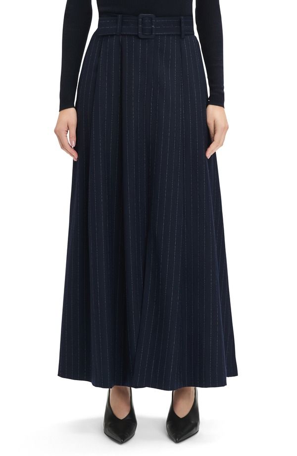 フェイバリット ドーター レディース ボトムスカート マキシ Favorite Daughter The Gabby Belted Pinstripe Maxi Skirt Navy Pinstripe ネイビー