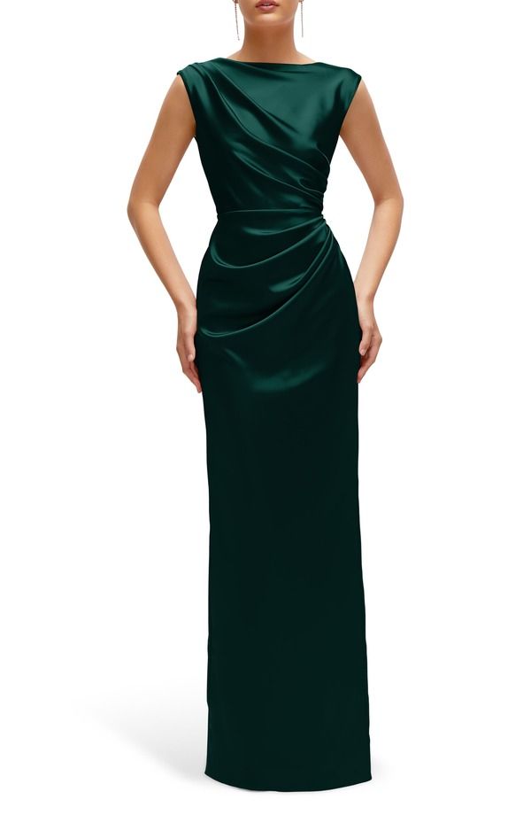 アフターシックス レディース トップス ワンピース プリーツ キャップ After Six Pleated Cap Sleeve Charmeuse Gown Evergreen