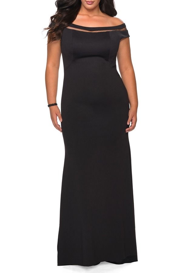 ラフェム レディース トップス ワンピース プラスサイズ シアー La Femme Off The Shoulder Plusize Gown with Sheer Neckline Detail Black ブラック