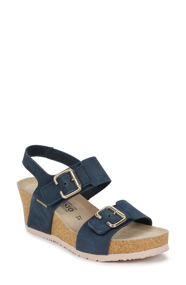 メフィスト レディース シューズ ヒール プラットフォーム サンダル Mephisto Lissandra Platform Wedge Sandal Blue Leather ブルー