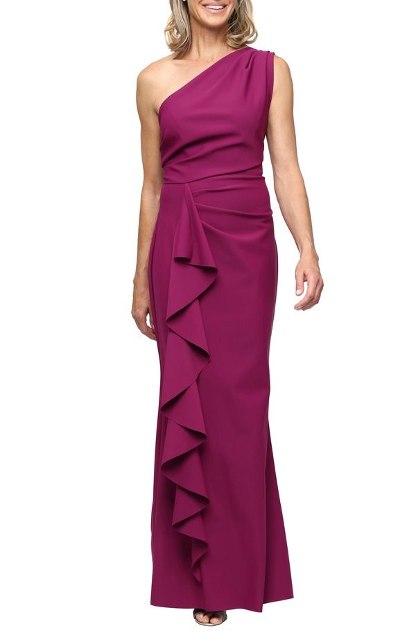 アレックスイブニングス レディース トップス ワンピース フリル ワンショルダー Alex Evenings OneShoulder Cascade Ruffle Contour Gown Passion 52,680円