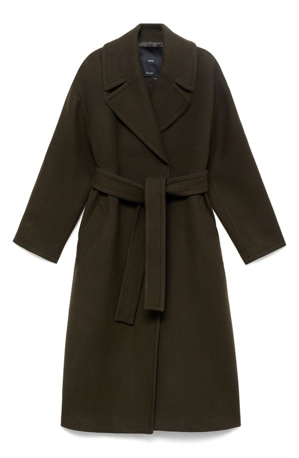 マンゴ レディース アウター ジャケット・ブルゾン ウール コート MANGO Belted Wool Blend Coat Khaki Green グリーン