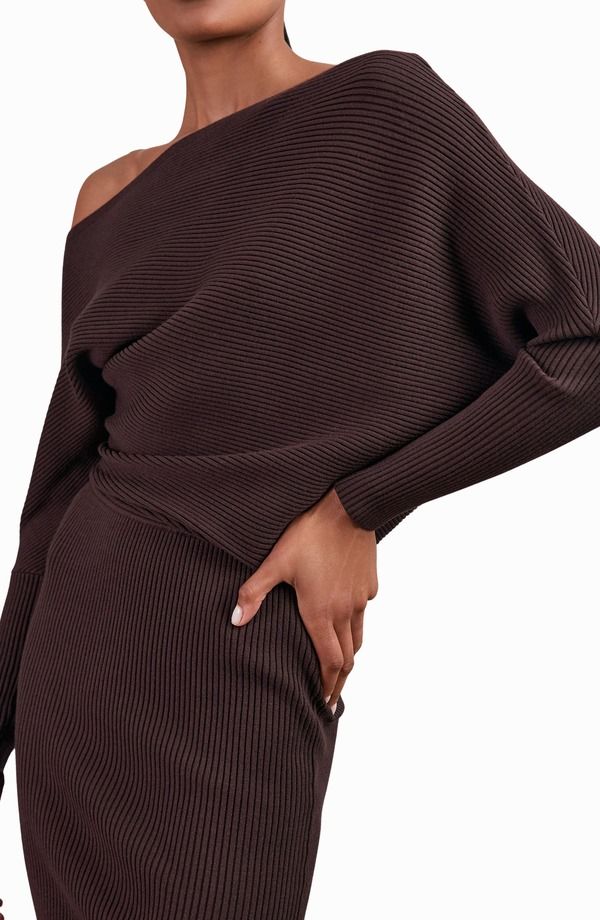 レイス レディース トップス ワンピース セーター Reiss Lara Off the Shoulder Long Sleeve Sweater Dress Plum Purple パープル