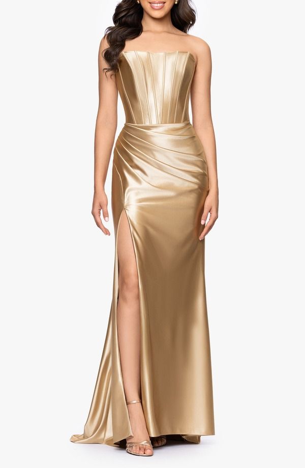 ベッツィアンドアダム レディース トップス ワンピース トール ストラップレス Betsy Adametallic Strapless Mermaid Gown Gold ゴールド