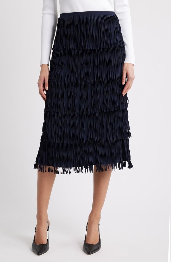 エリータハリ レディース ボトムスカート A ライン フリンジ Elie Tahari The Tilda Fringe ALine Skirt Navy ネイビー