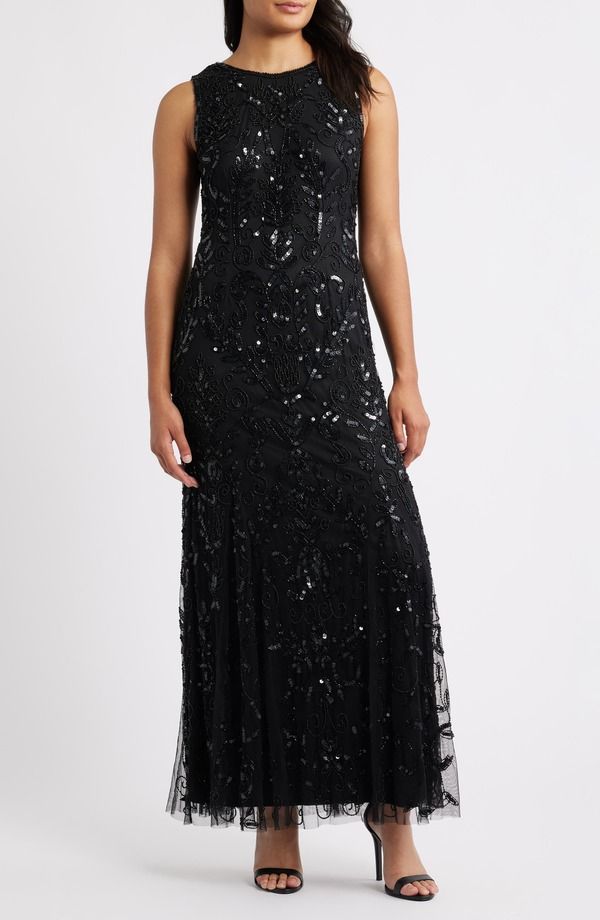 ピサッロナイツ レディース トップス ワンピース ノースリーブ Pisarro Nights Beaded Sleeveless Gown Black ブラック