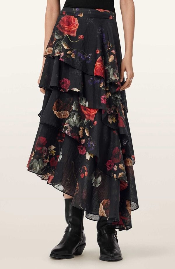 オールセインツ レディース ボトムスカート アシンメトリー フリル AllSaints Caya Ruffle Asymmetric Skirt Haze Black ブラック
