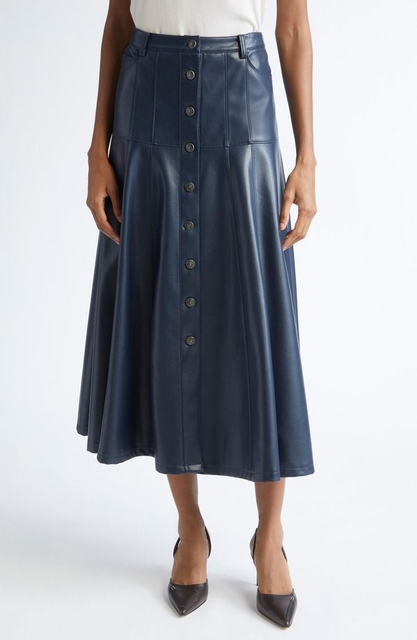 サンク セプト レディース ボトムスカート レザー フェイクレザー Cinq Sept Veena Faux Leather Skirt Navy ネイビー