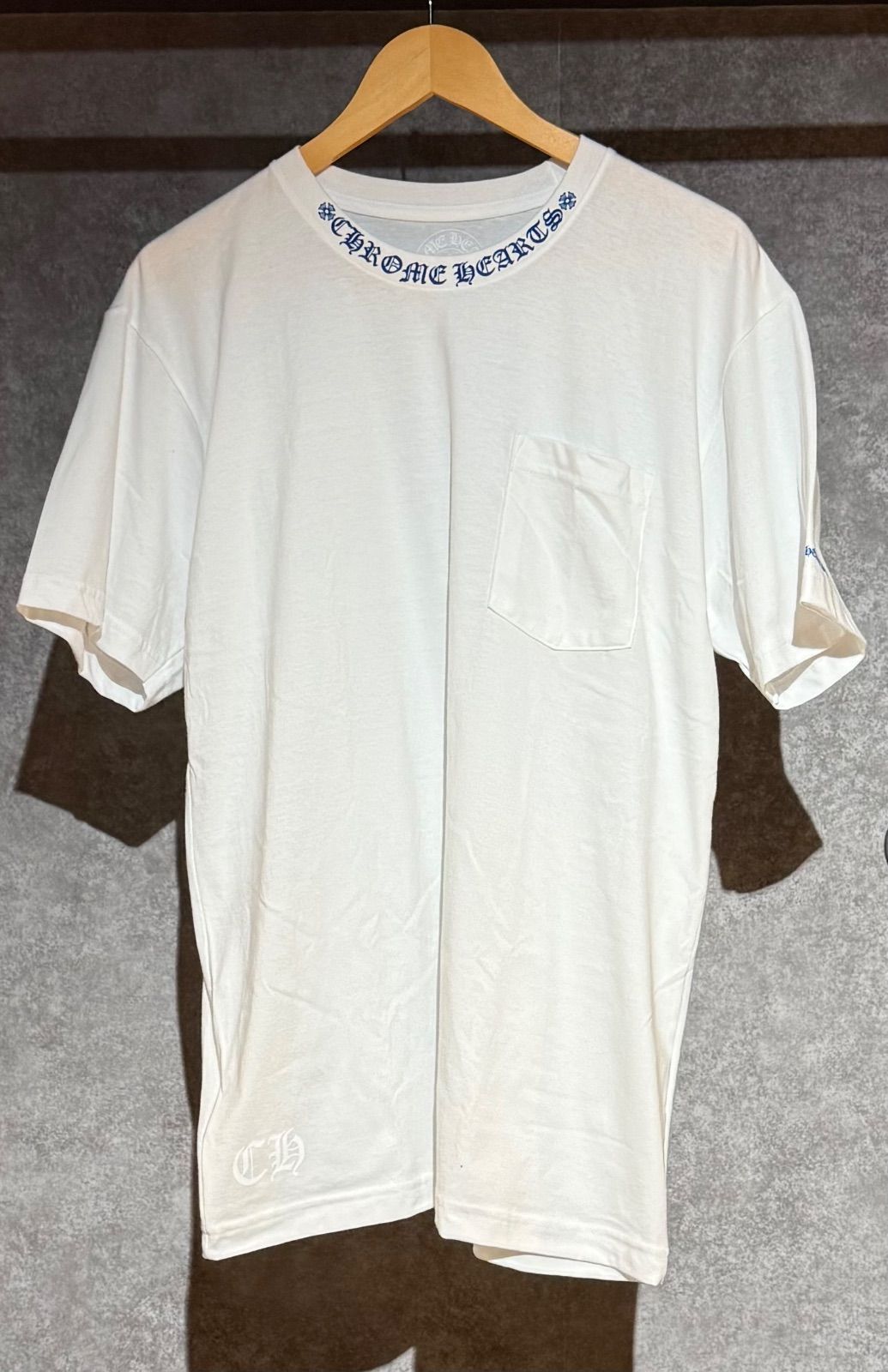 クロムハーツ Tシャツ ネックロゴ ホワイト×ブルー Lサイズ S品