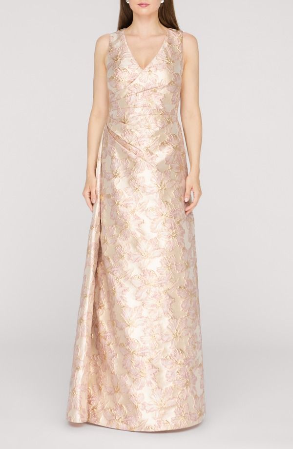 ジェイエスコレクションズ レディース トップス ワンピース A ライン JS Collections Deborah ALine Jacquard Gown Gold Blush ブラッシュ