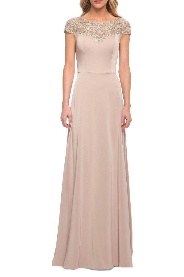 ラフェム レディース トップス ワンピースカート レース ジャージー La Femme Jersey Gown with Full Skirt and Lace Detail Top Champagne シャンパン