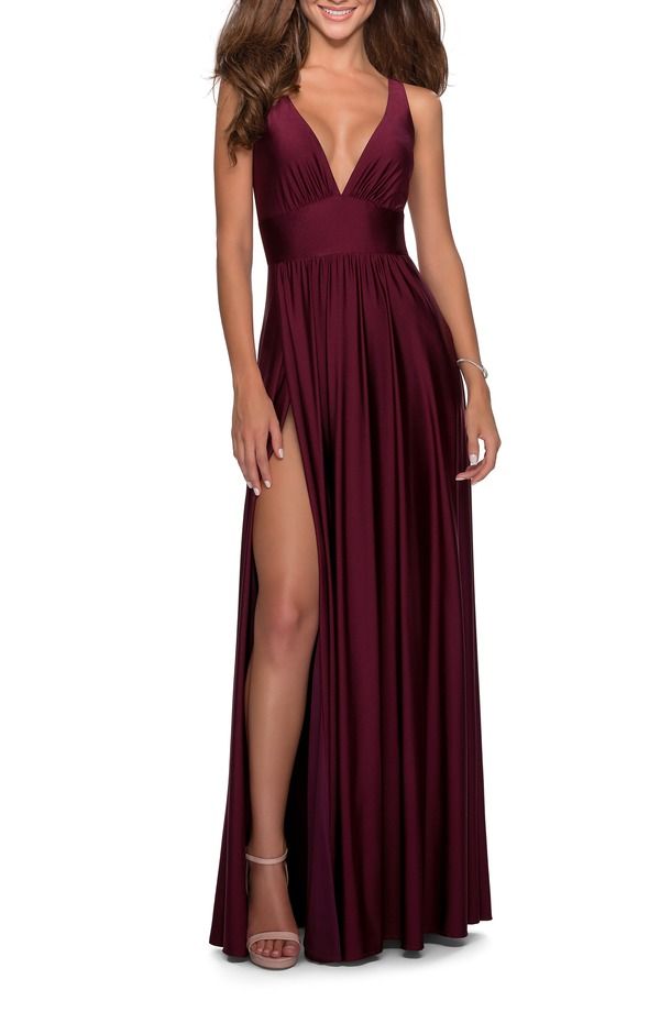 ラフェム レディース トップス ワンピース エンパイア La Femmempire Waist Gown with Deep V Neckline Dark Berry