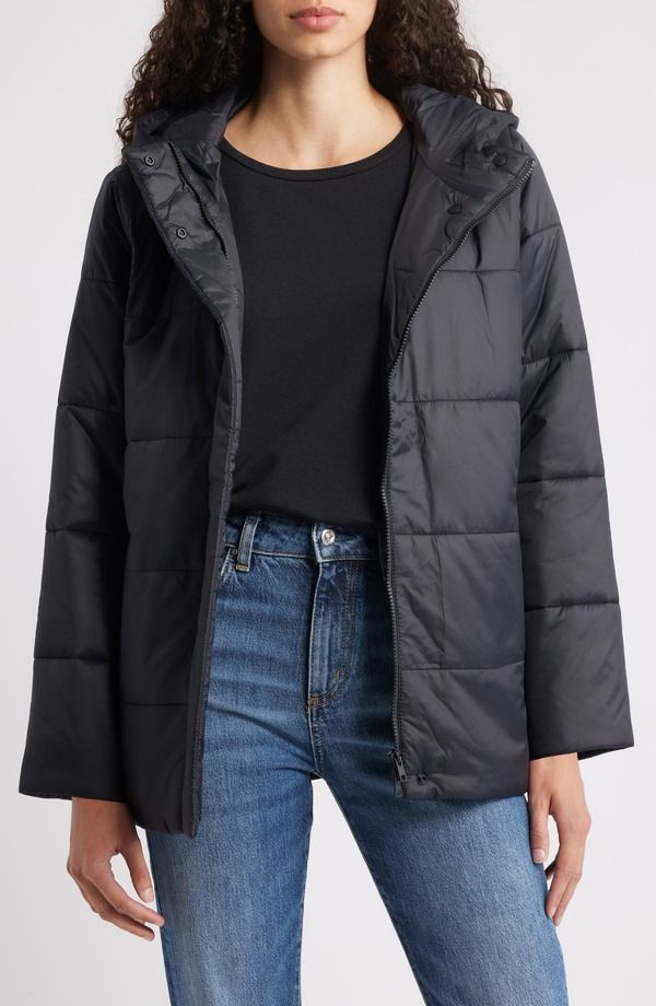 エイリーンフィッシャー レディース アウター ジャケット・ブルゾン Eileen Fisher Hooded Puffer Jacket Black ブラック