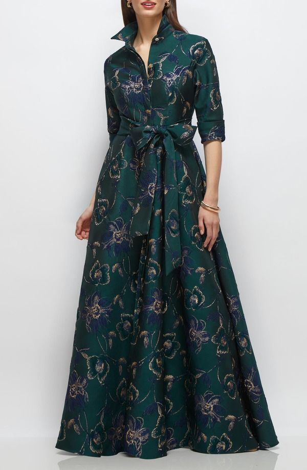アフターシックス レディース トップス ワンピース フラワー柄 トール シャツ フラワー After Six Metallic Floral Jacquard Shirtdress Gown Evergreen Floral メタリック