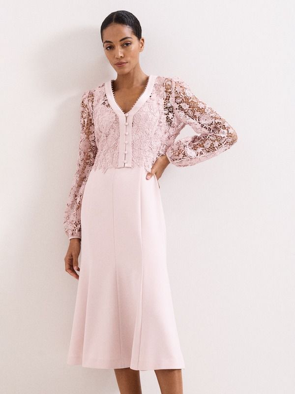 フェイズ・エイト レディース トップス ワンピース ミディ レース Phaseight Ayumi Part Lace Midi Dress Pale Pink ピンク