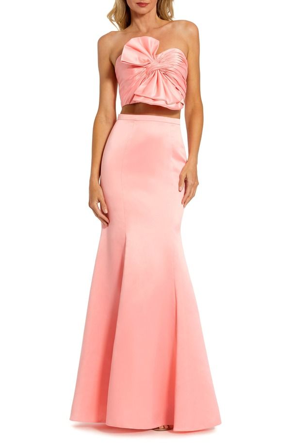 マックダガル レディース トップス ワンピーストラップレスカート Mac Duggal Strapless Bow Top and Mermaid Skirt 2 Piece Set Gown Petal Pink ピンク