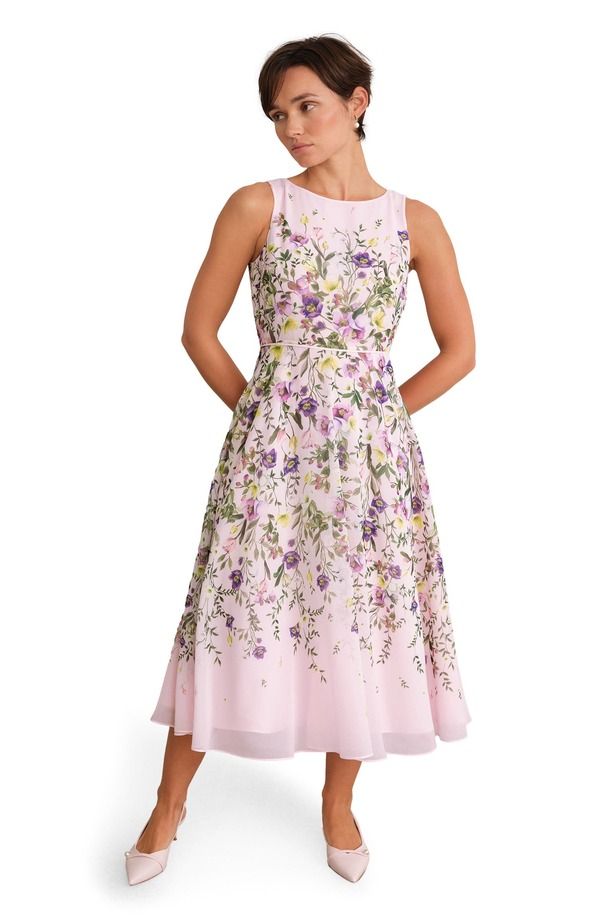 ホッブスロンドン レディース トップス ワンピース A ライン ミディ HOBBS LONDON Carly ALine Midi Dress Pale Pink Multi ピンク