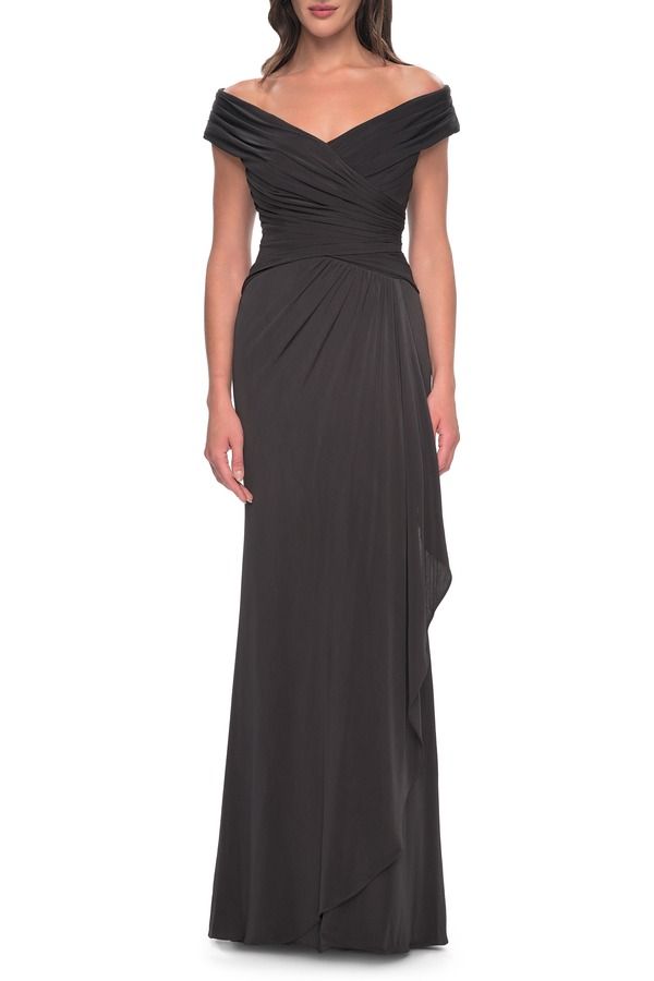 ラフェム レディース トップス ワンピース ジャージー La Femme Long Luxurious Jersey Off the Shoulder Eveningown Gunmetal ガンメタル