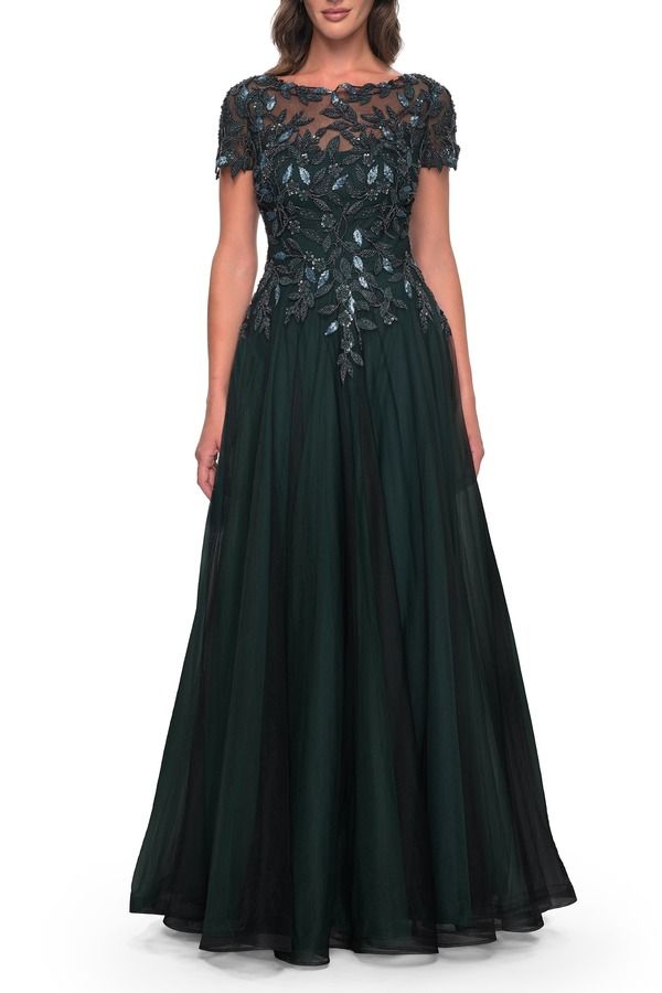 ラフェム レディース トップス ワンピース チュール A ライン La Femme Beautiful ALine Tulle Dress with Beaded Bodice BlackEmerald ブラック 77,440円