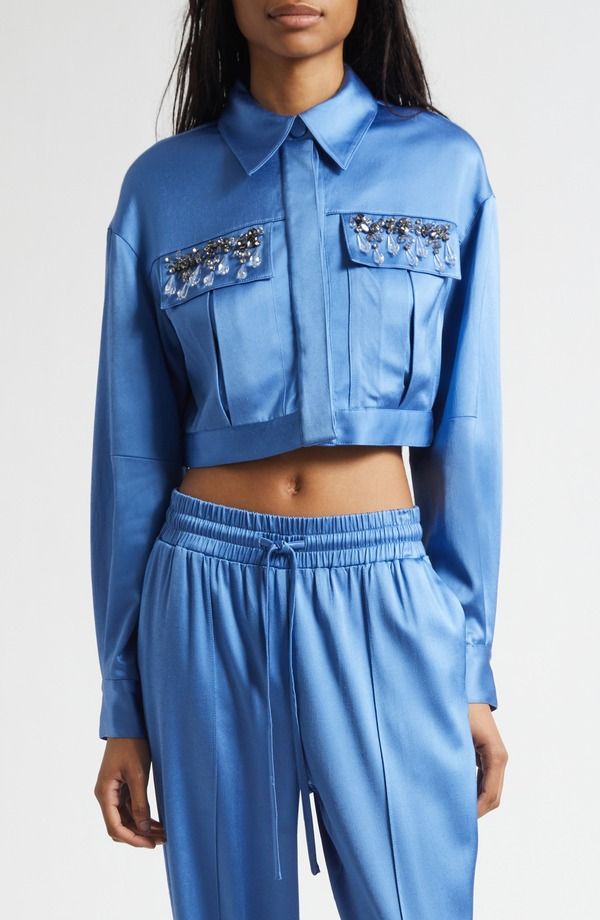 サンク セプト レディース アウター ジャケット・ブルゾン サテン Cinq Sept Damoni Gemstone Crop Satin Jacket Cobalt Wave コバルト