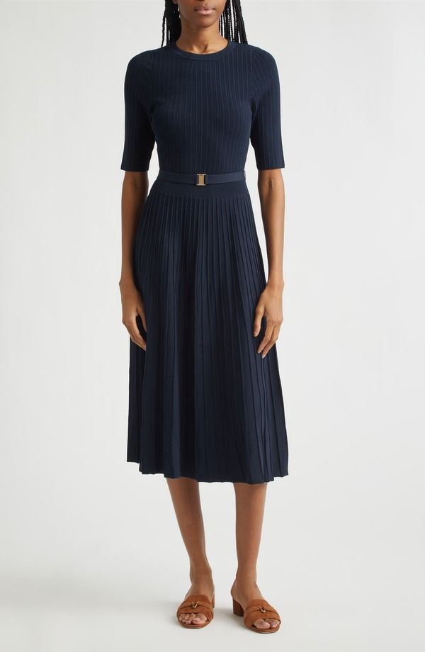 ヴェロニカ ベアード レディース トップス ワンピース リブニット ミディ ニット Veronica Beard Elthea Belted Rib Knit Midi Dress Navy ネイビー