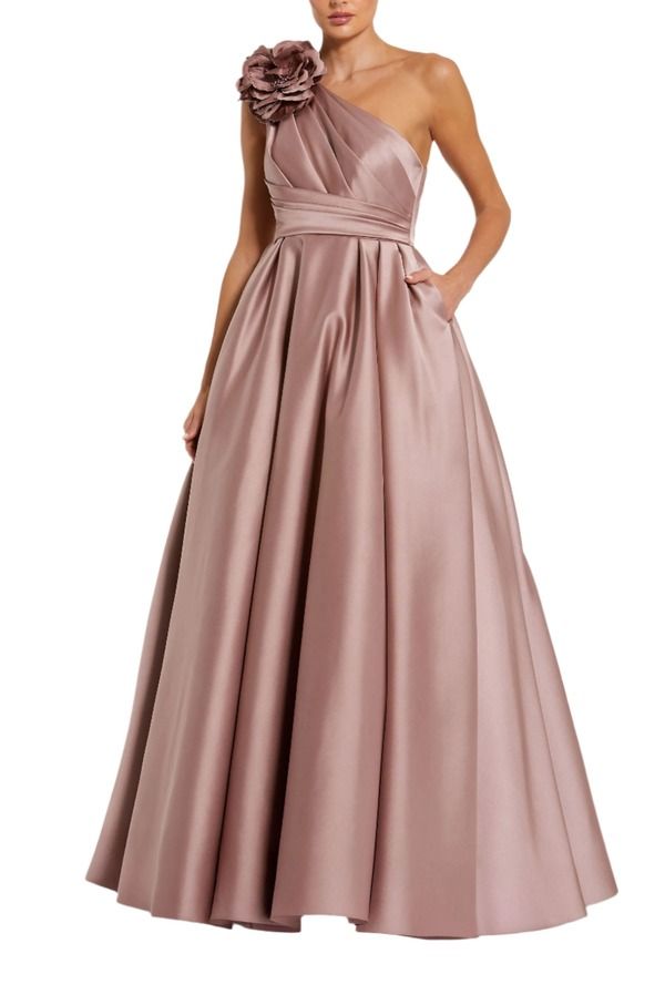 マックダガル レディース トップス ワンピース サテン Mac Duggal Pink One Shoulder Satin Ballgown With 3D Flowerose ピンク