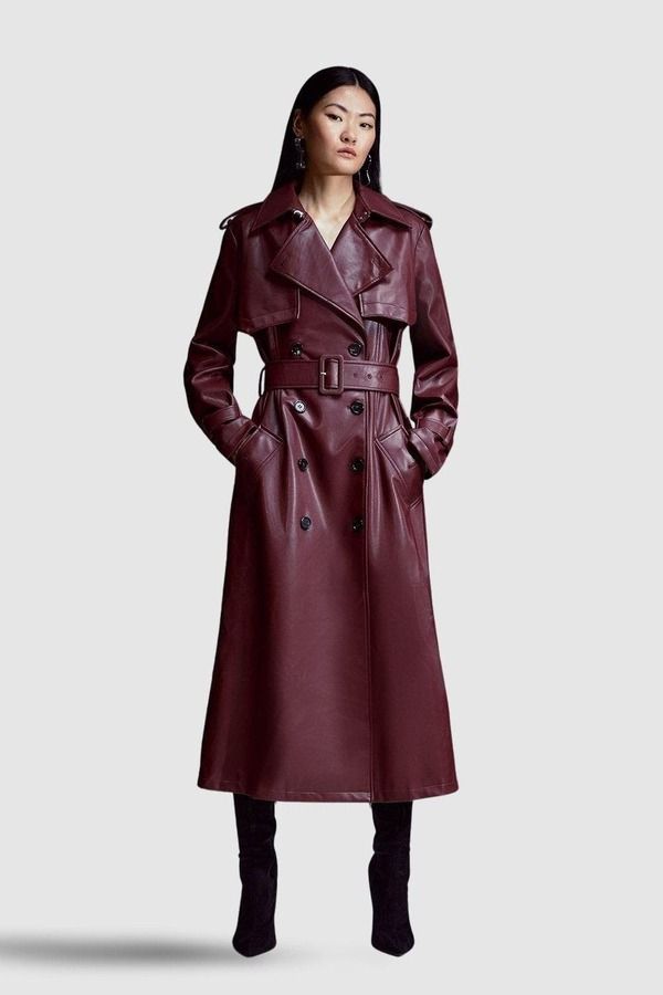 カレンミレン レディース アウター ジャケット・ブルゾン コート レザー フェイクレザー Karen Millen Tailored Faux Leather Belted Trench Coat Oxblood オックスブラッド 74,690円
