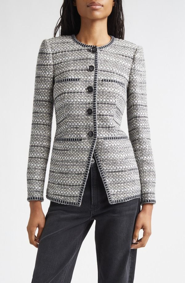 ヴェロニカ ベアード レディース アウター ジャケット・ブルゾン トール ツイード Veronica Beard Alessia Metallic Tweed Cutaway Jacket Silver シルバー
