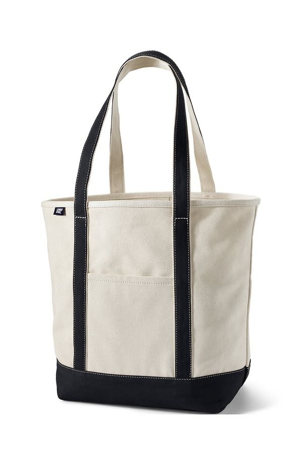 ランズエンド レディース バッグ Lands End Open Top Canvas Tote Bag NaturalBlack ブラック