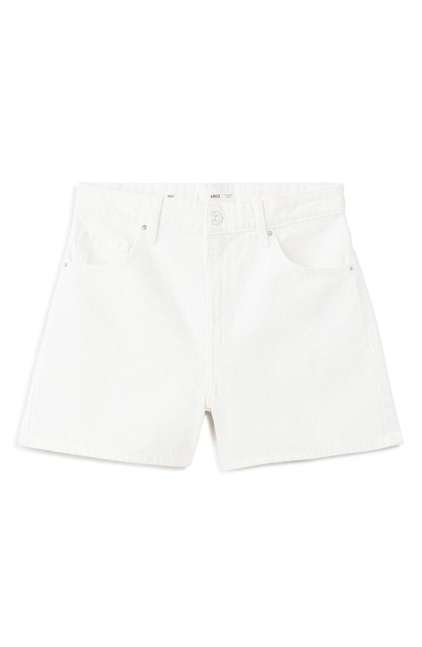 マンゴ レディース ボトムス デニムパンツ ハイウエスト ショートパンツ MANGO High Waistraight Fit Denim Shorts White ホワイト