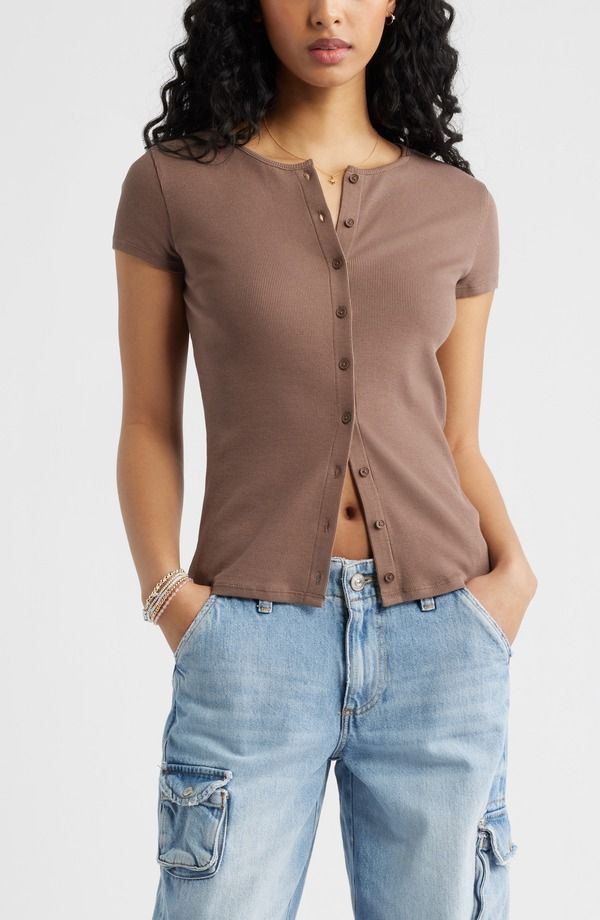 ビーピー レディース アウター パーカー・スウェット リブニット カーディガン ニット BP Short Sleeve Rib Knit Cardigan Brown Quartz ブラウン