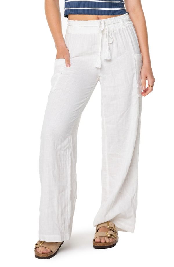 ロキシー レディース ボトムス レギンス ワイドレッグ パンツ コットン Roxy Sea Goldie Wide Leg Cotton Pantsnowhite Solid ホワイト