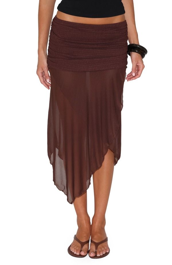 タイガーミスト レディース ボトムスカート アシンメトリー Tiger Mist Zinnia Mixed Mediasymmetric Skirt Chocolate チョコレート