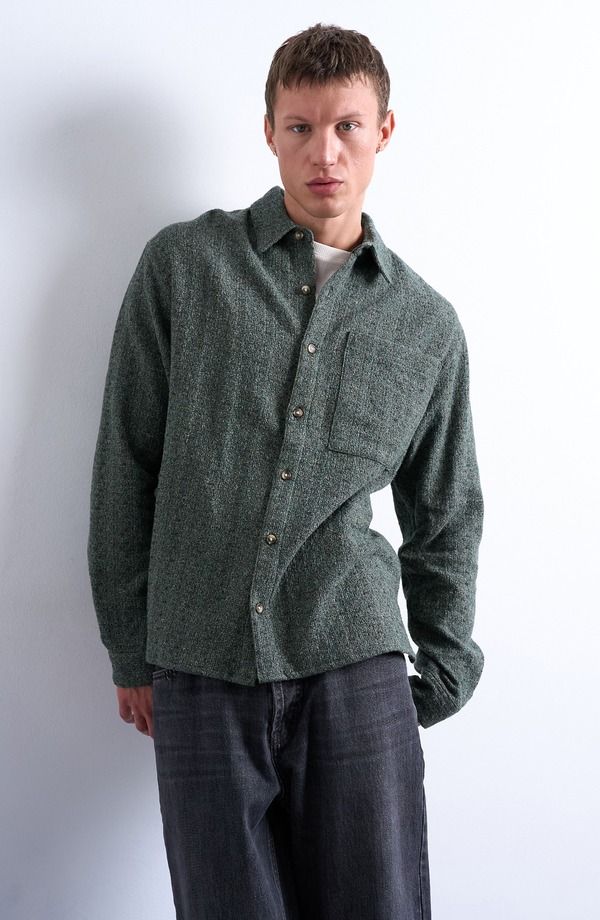 トップマン メンズ トップス シャツ コットン Topman Marl Textured Cotton ButtonUp Shirt Green グリーン