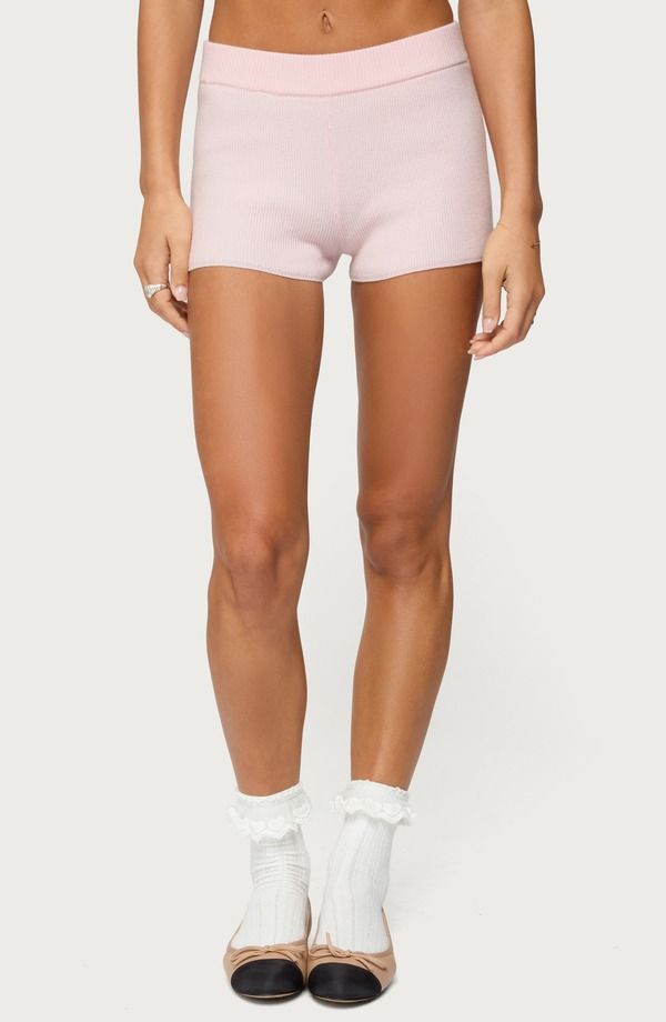 アディクテッド レディース ボトムス ハーフパンツ・ショーツ ショートパンツ EDIKTED Lorie Rib Shorts LightPink ピンク