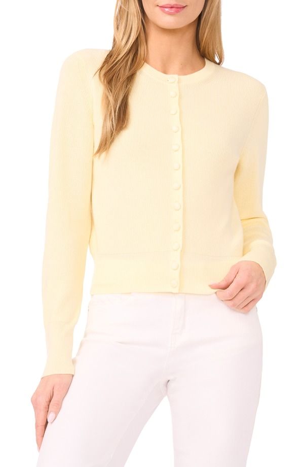 セセ レディース アウター パーカー・スウェット カーディガン CeCe Rib Cardigan Lemon Drop