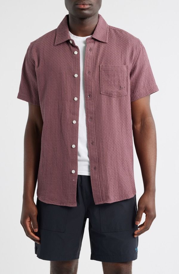 ダークシーズ メンズ トップス シャツ コットン DARK SEAS Textured Short Sleeve Cotton ButtonUp Shirt Rose