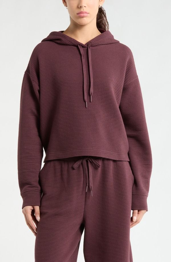 ゼラ レディース アウター パーカー・スウェット リブ コットン Zella Ottoman Cotton Blend Ribbed Hoodie Burgundy Fudge バーガンディ